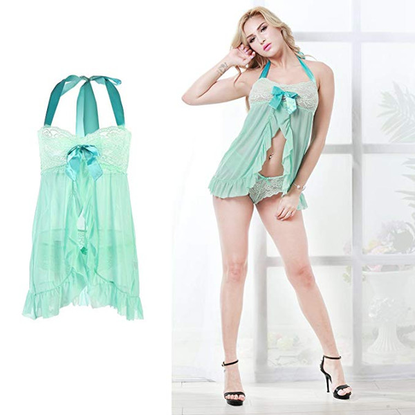 Women Lace Nightwear Sleepwear Babydoll Open Front Strap Chemise Halter Lingerie