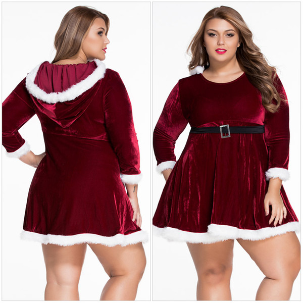 Good Quality Plus Size Velvet Sexy Christmas Lingerie Vepour Nightdress Belt Long Sleeve Babydoll Underdress For Women XXL