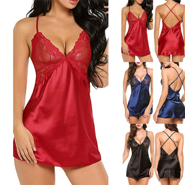 Women Short Satin Backless Sleepwear Ladies Sexy Lingerie Sleepdress Babydoll Nightdress Nightgown Sleepshirts Homewear S to 2XL Size