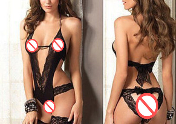 New Sexy Lingerie Hot Black Lace Spliced Erotic Lingerie Costumes Temptation Transparent Sleepwear Black One Size