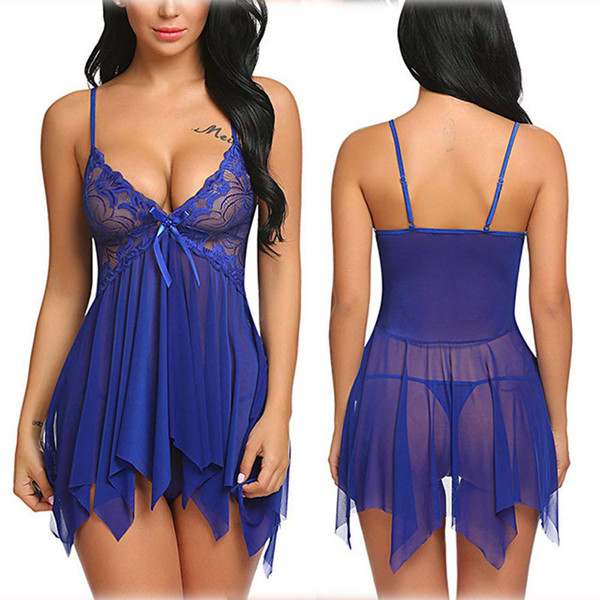 Sexy Lingerie hot new mesh sling lace dress with G stings multicolor pajamas nightwear S to XXL Size