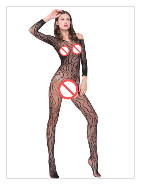 DHL Sexy underwear sets sexy stripes conjoined stockings hollow open crotch tight perspective long - sleeved clothing(28)