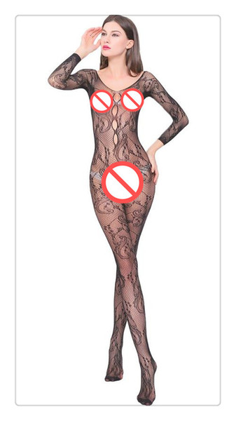 DHL Long sleeve Women Erotic Sexy Lingerie Long sleeve Jacquard Coveralls Socks Netting Mesh Fishnet Net Open Bra Crotch Sleepwear(50)