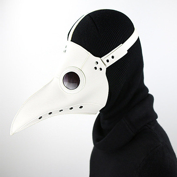 White PU Leather Steampunk Steam Punk Gothic Bird Beak Mask Goggles Plague Doctor Cosplay Hood Hallowee Role Play Costume