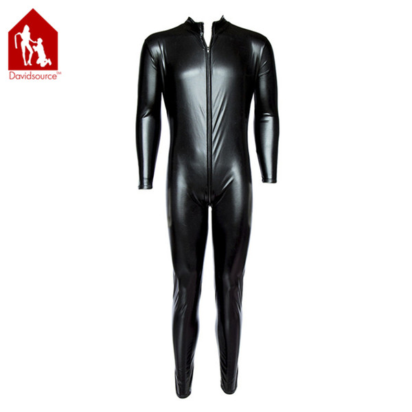 Black Patent Leather Shiny Jumpsuit With Zipper Tight Fit Male Body Suit Sexy Erotic Erogenous Sexy Cloth