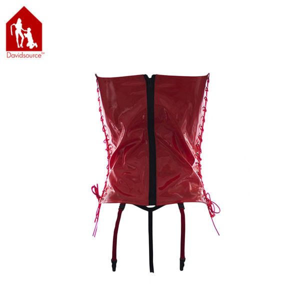 Patent Leather Lacing Tube Top Bra Waistband T-back Thongs With Garters Lacing Sleeves Flirty Sexy Cloth