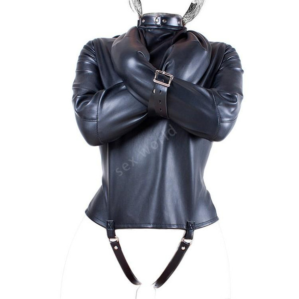 Soft PU Leather Fetish Straitjacket Bondage Restraint Top,Leather Straight Jacket Fetish Gimp , Adults Sex Toys For Woman