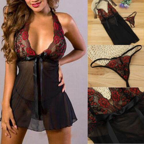 2019 New Hot Ladies Womens Sexy/Sissy Lace Lingerie Babydoll G-String Thong Underwear Nightwear See-through dress