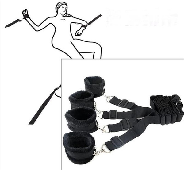 BDSM Bondage Hand Cuffs Restraints Nylon+Plush Under Bed Bondage Restraints Kit Handcuffs &Ankle Cuffs SM Sex Toy for Couple