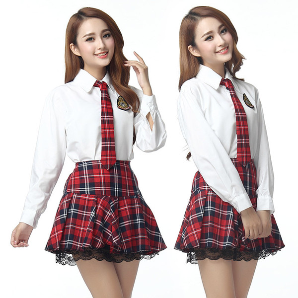 plus size 3XXXL lingerie school girl cosplay long sleeve sexy costumes sexy student uniform tie big size sexy lenceria top women