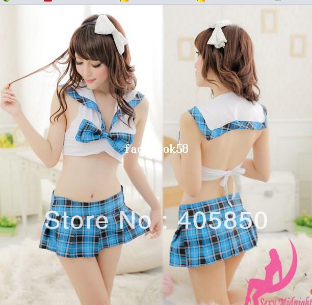 sexy babydoll dress ,sexy lingerie blue top shirt+dress+g string student uniform set underwear sleepwear costume outfit set