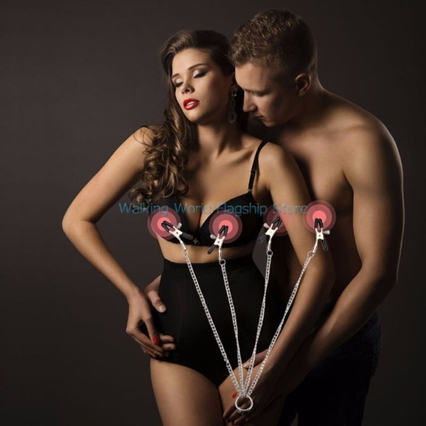 Stainless Steel Long Chain Nipple Clamps 4 Head Breast Clips Adult Game Sex Toys