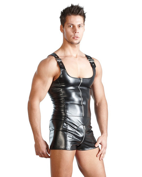 LZYAA PU Leather Men Sexy Playsuit Faux Latex Male Erotic Jumpsuit Club Stage Costume Gays Sex Lingerie Adult Products