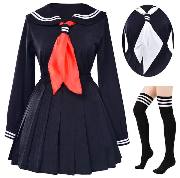 Japanese School Girls Sailor Dress Shirts Uniform Anime Cosplay Costumes with Socks Set