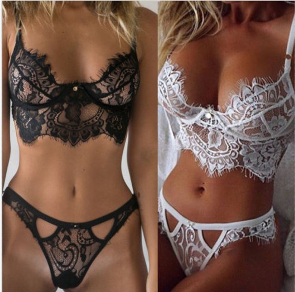 Wholesale- Erotic Bra Sexy Lace Bras Set Lingerie Set Open Bra Thongs Lenceria Suspender Underwear Lingerie Femme Crochet Camisole Sex camis