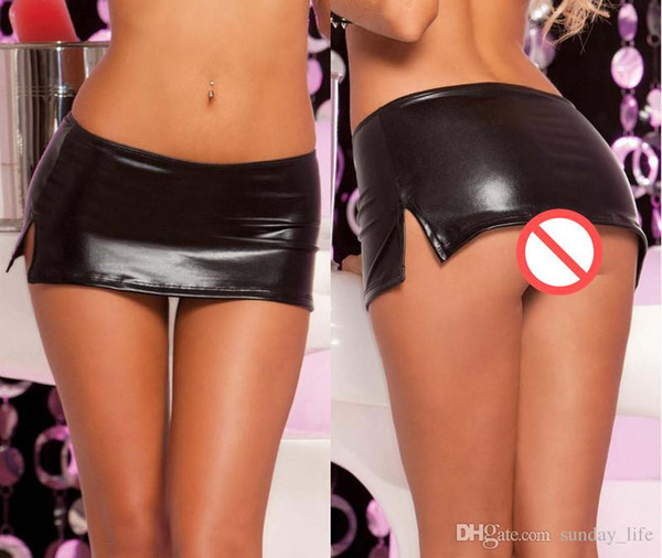 Free Shipping!!!2018 Sexy Black Faux Leather Women Bodycon Mini Skirt PU Leather Club Wear Nightclub Stage Costume