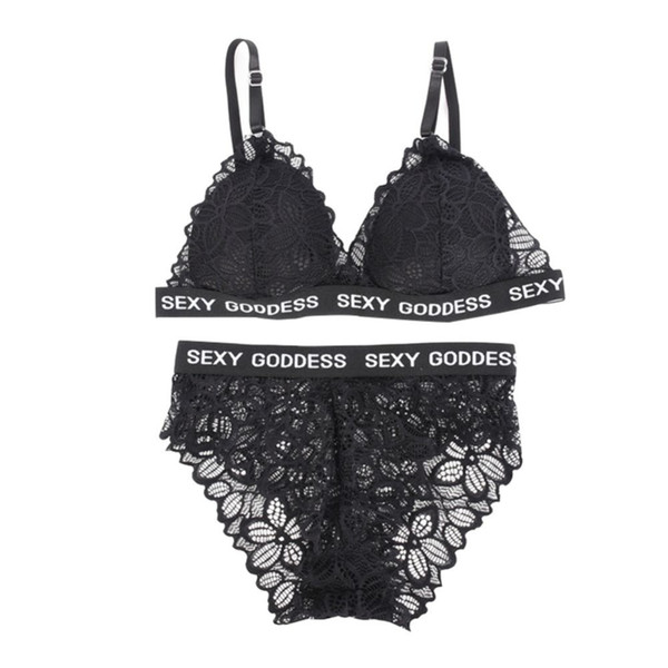 2018 Lace sexy print letters breathable bra panties lingerie underwear suit new push up women underwear comfortable bra set S1012