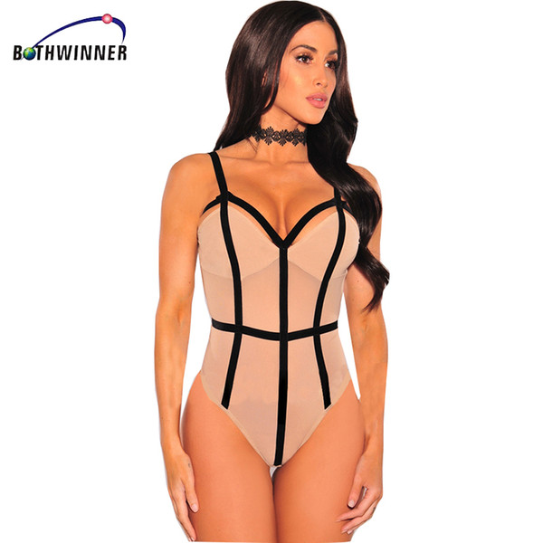 Bothwinnwer Bodysuit Women Body Suits for Women Sexy Romper Black Mock Neck Long Sleeve Hollow Out Back Mesh Bodysuit S1012