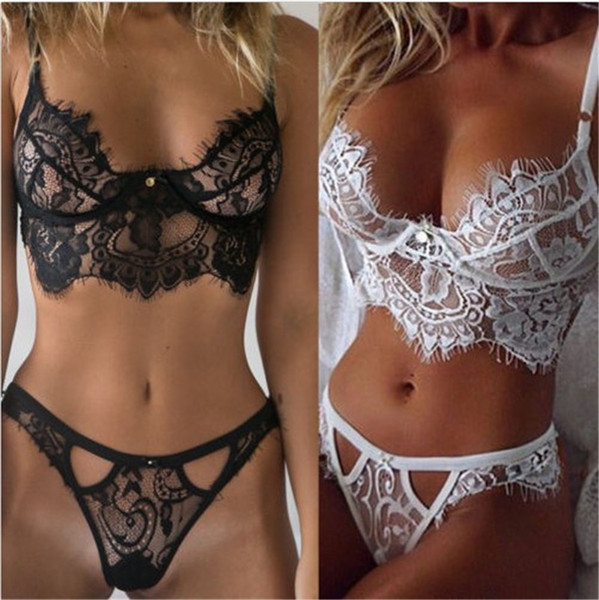 New Hot Sale Sexy Ladies Women Nightwear Underwear Lace Bra Brief Sets Sleepwear Babydoll Black White Women 2018 free shipping