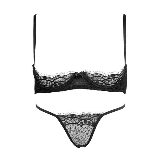 New Sexy Lace Push Up Open Cup Bra Sets Female Underwear Sexy Lace Embroidery Thin Cup Bra and Sexy Crotchless Brief Set