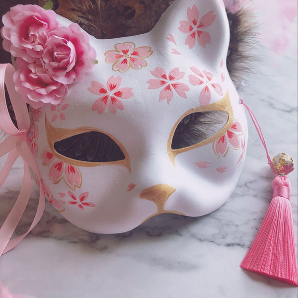 New Japanese Fox Mask Hand-painted Cat Natsume's Book of Friends Pulp Fox Half Face Mask Halloween Cosplay Animal Mask Party