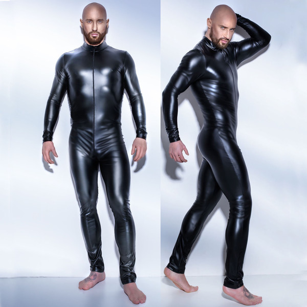 Plus Size Bodysuit Men Sexy Costumes Mens Underwear Latex Fuax Leather Leotard Tight Bar Stage Sexy Lingerie Mens Bodysuits