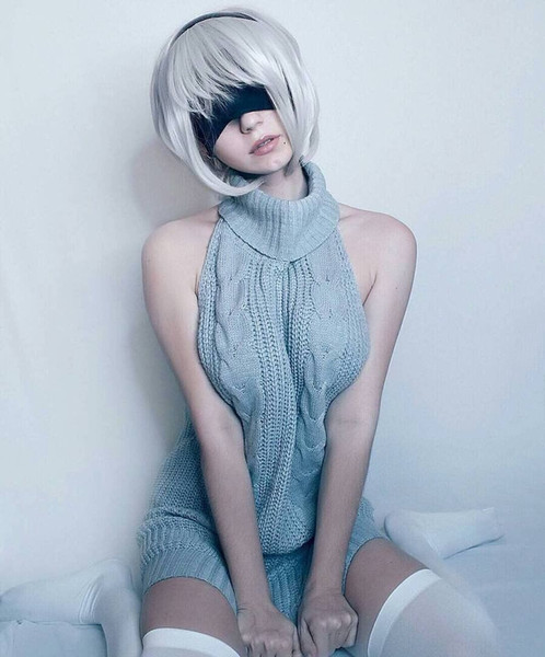 Cute&Sexy Japanese Tie Open Backless Long Virgin Killer Sweater Turtleneck Sleeveless Sweaters Gray Pullover Anime style