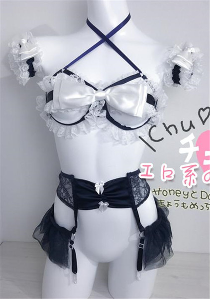 Lolita Kawaii Handmade Sexy Harajuku Womens Maid Cosplay Costumes Sexy Bondage Lingerie Set Lolita Anime show Halloween costumes