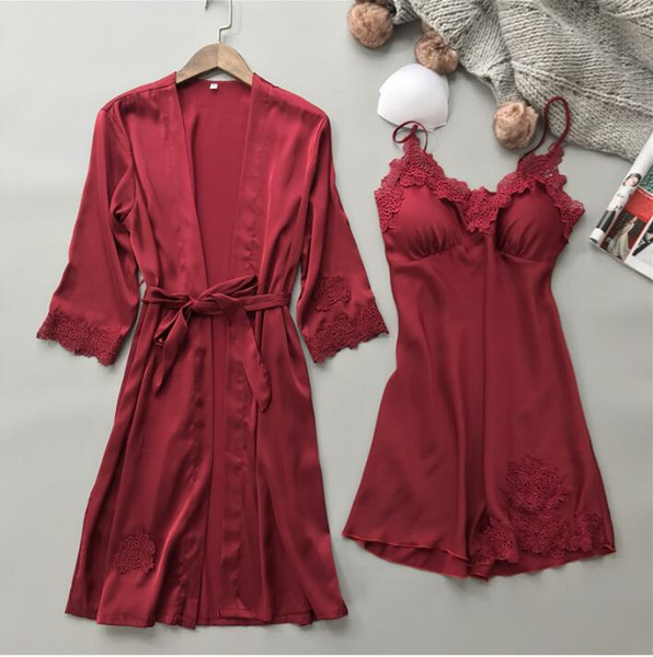 High fashion for women in pyjamas two-piece robe embroidery lace sexy halter lace real silk residence dress for women in residence