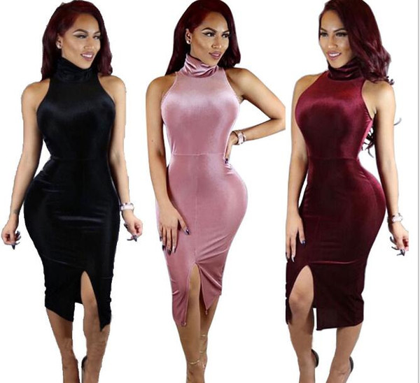 Hot style sexy Europe and the United States before the high collar split bandage dress Ms club dress sexy night club dresses