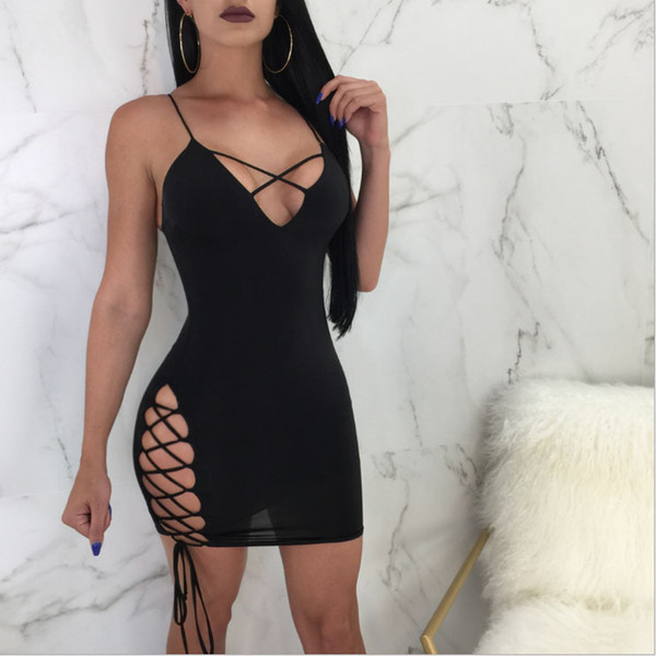 Fashionable sexy cross-strap dress mesh hollow-out sexy backless Package hip skirt Sexy skirt Low bosom Lingerie