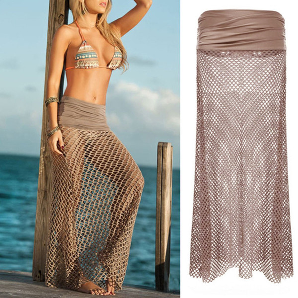 Sexy Women Bikini Swimwear Cover Up Beach Dress Mesh Hollow Crochet Skirt Dress