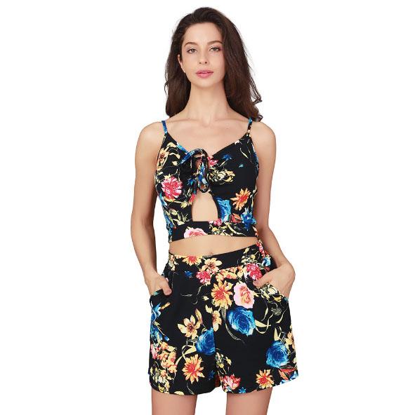 Two pieces of printed suspender shorts Clothing sets Sexy skirt Lingerie Off-the-shoulder sexy suit