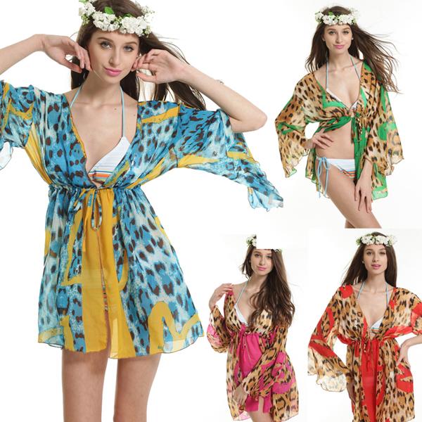 Women's Leopard Tulle Babydoll Lingerie Chiffon Sheer Illusion & Beach Robe Dresses Dress Floral Bohemian Swimwear Beachwear 812 Newest