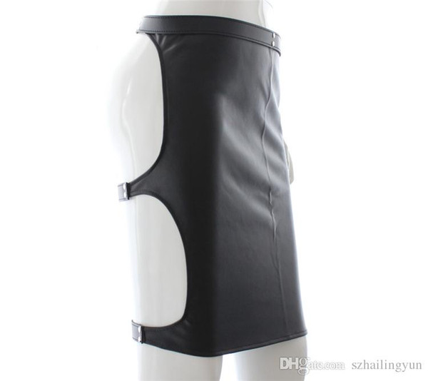 SM Hot Sexy Female Faux Leather Slave Spanking Skirt Open Hip Tight Fit Bondage Fetish Lingerie Mini Dress