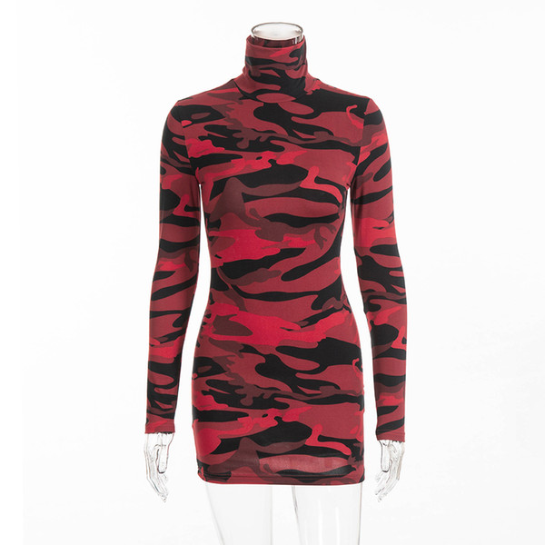 Wholesale Sexy Dress sKirt Long Sleeve Tight Camouflage Lattice Standing Collar Autumn DHL