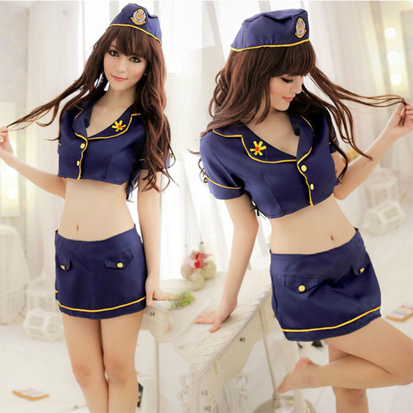 Blue flight attendant female police uniform role-playing uniform temptation sexy underwear adult MOXIAN lingerie sweet sister QN40A10167L