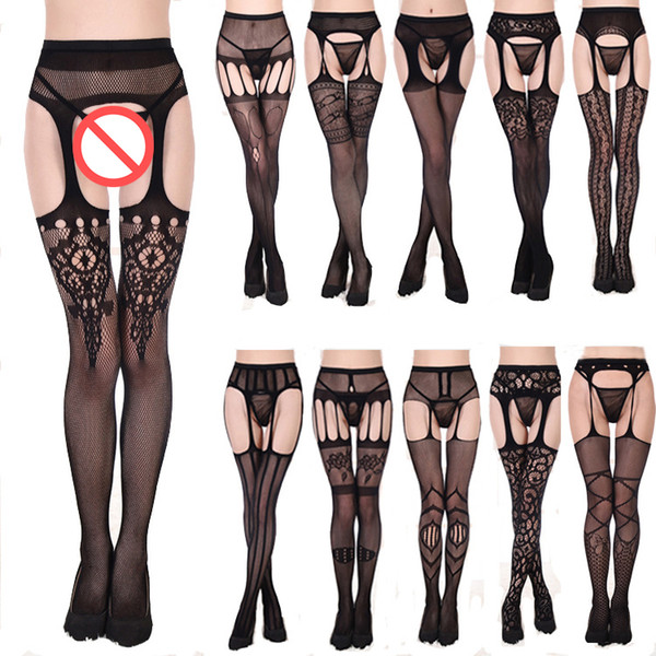 Sexy Lingerie Lace Transparent Suspenders Socks Black Sexy Free From The Waist Fishing net Stockings Anti-skid Garter Belt Europe and Americ