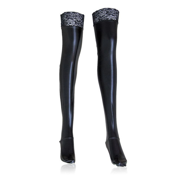 Sexy Womens Girls Ladies Faux Leather Lace Thigh High Socks Sexy Over the Knee Socks Long Stockings Nightclubs Pantyhose