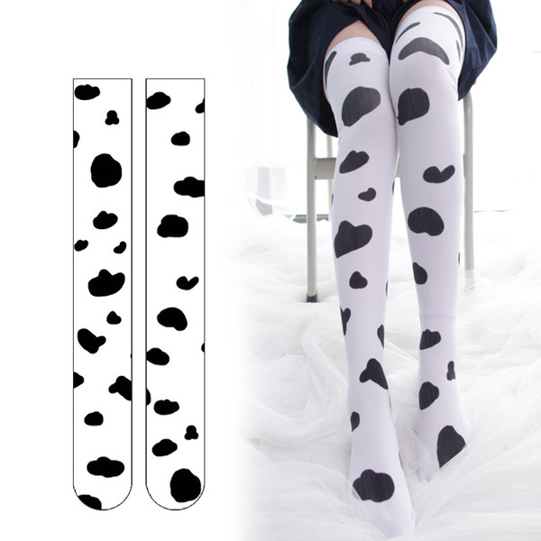 Japanese Girls Cow Pattern Printed Stockings Girls Lolita Velvet Overknee Tights Socks Cosplay Overknee Stockings