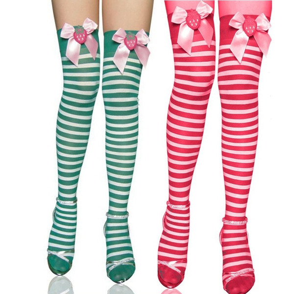 Woman Sexy Stocking Stripe Stockings Long Thigh Green Socks Red Silk Velvet Over The Knee Stocking Sex Toys Couple Flirt Toy Cosplay Costume