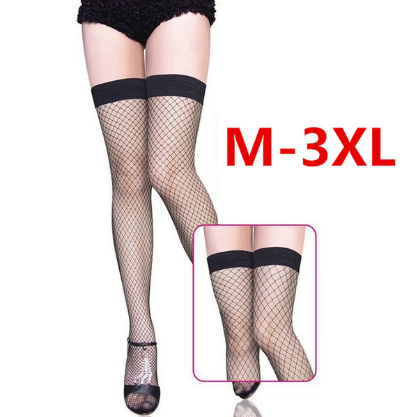 Hot Sale Hosiery Sexy Socks Women Plus Size XXXXL Sexy Sheer Knee High Big Hole Porno Mesh Fishnet Elastic Socks