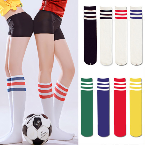 Sexy Women Color Classic Striped Cotton Socks Lacrosse Long Socks Ladies Knee High 3 Line Solid Socks Warm