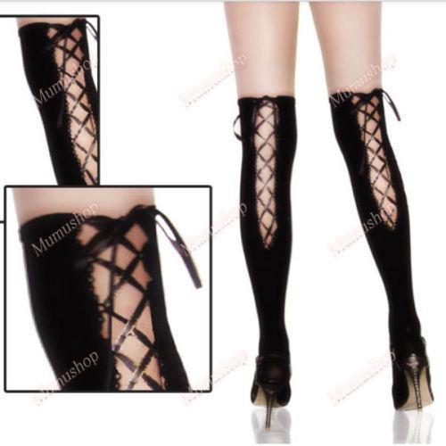 sexy Womens Sexy Punk Rock Lolita Socks Knee High Tights Stockings Black Party Club Tied Tops