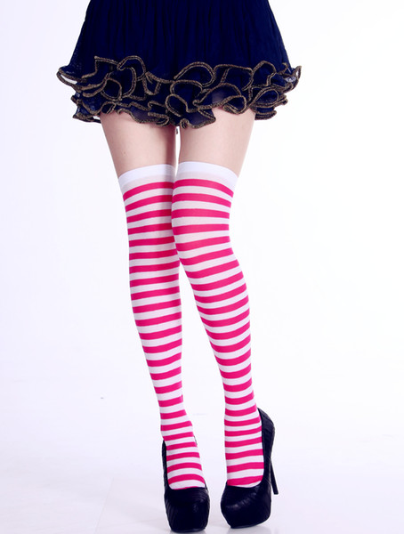 1Pair Women Girls Sexy Stockings Thigh High Over Knee Long Socks - Fashion Christmas Halloween Carnival Party Cheerleader Striped Long Socks