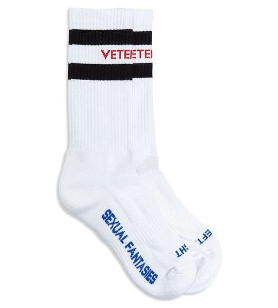 New Style Vetements Men's Black White Stockings Opening Men's Sphort Sockings Letter Print In The Tube Cotton Socks 2pair