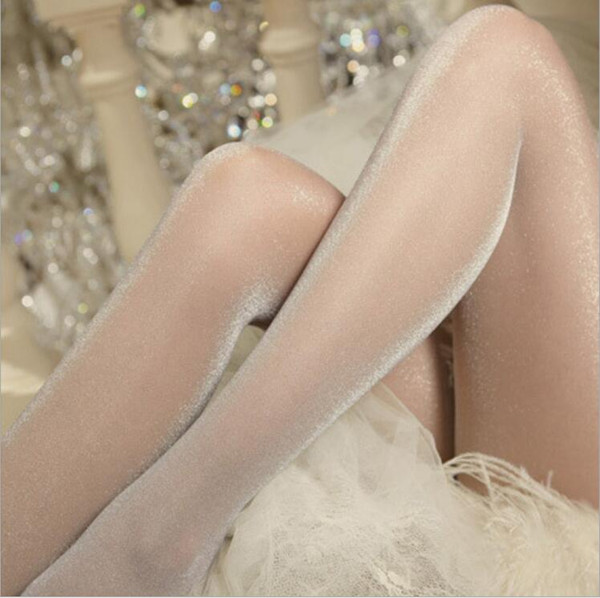 Slim shiny silver bright silk pantyhose sexy was thin transparent anti-hook micro-flash white light pearl stockings