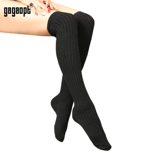 Gagaopt 2018 Winter Soft Wool Stocking Over Knee High socks 4 Colors Solid Sexy Thick and Warm Stockings For Women Medias Y18102205