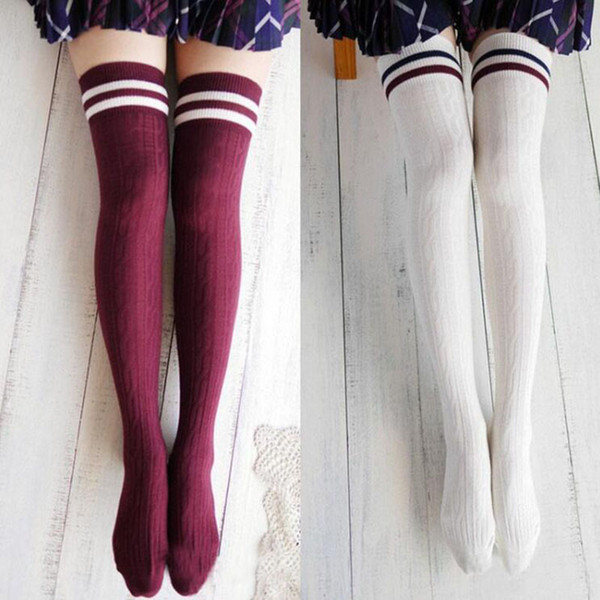 College Wind Women Fashion Hot Thigh High Socks Sexy Warm Cotton Over The Knee Socks Striped Long Stockings For Girls