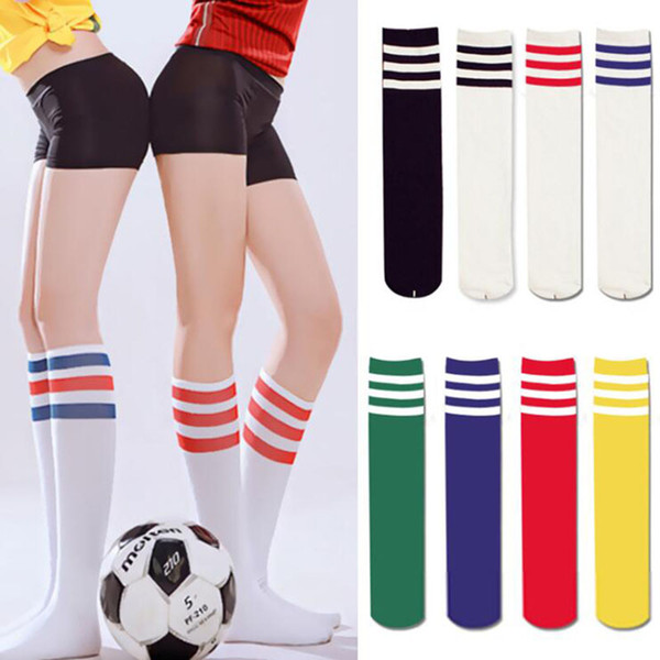 Sexy Women Color Classic Striped Cotton Socks Lacrosse Long Socks Ladies Knee High 3 Line Solid Socks Warm